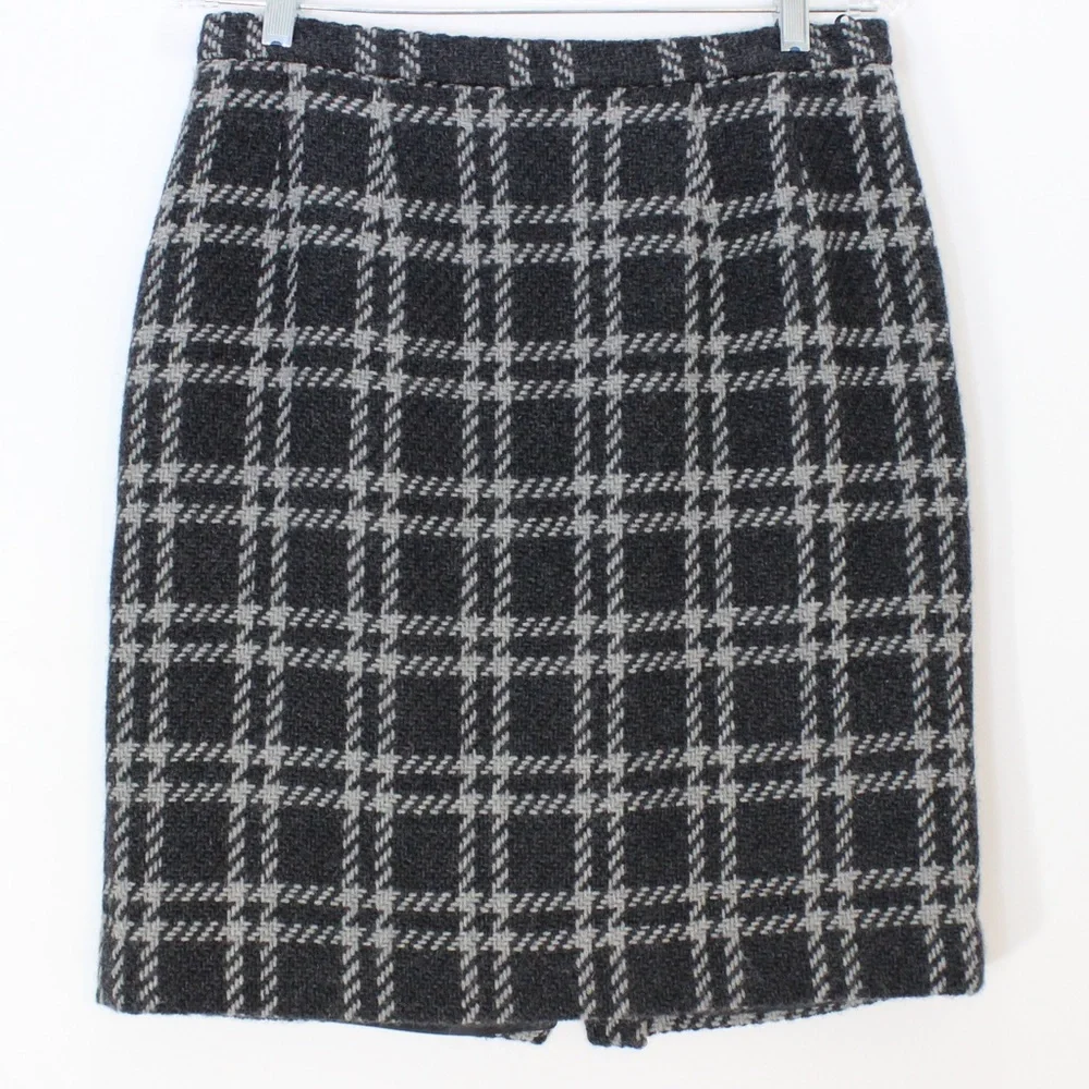 Vintage Dark Academia 90s 100% Wool Plaid Check Grey Gray Mini Skirt - Picture 10 of 10